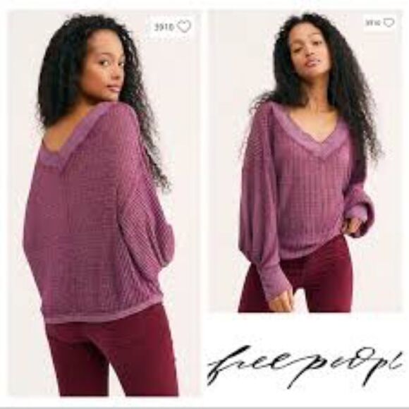 We The Free Southside Grape Thermal Weave Top Sz L - Picture 1 of 8
